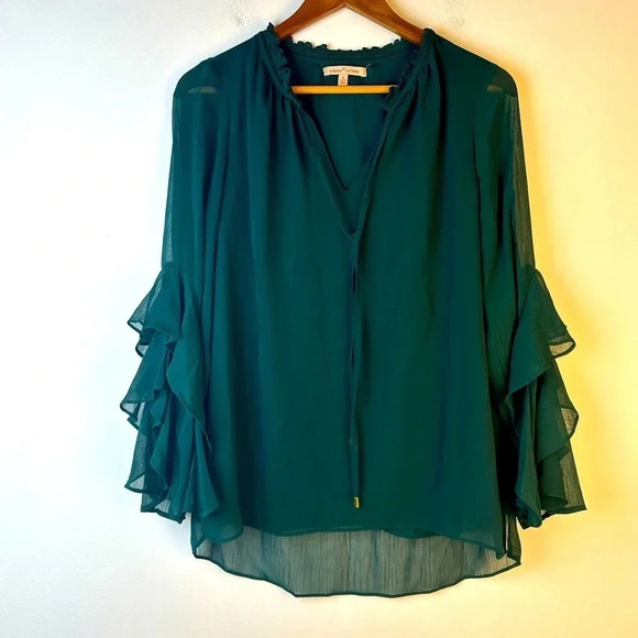Gibson Latimer Tops - Gibson Latimer Flutter Sleeve Sheer Top
